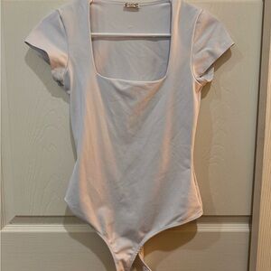 Free People White Fitted Cap Sleeve Bodysuit